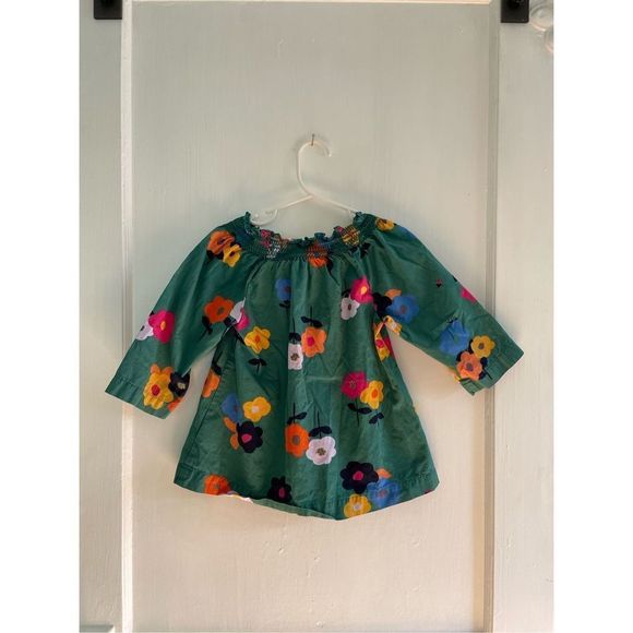 Hanna Andersson Top Smock Neck 3/4 Sleeve Floral Ladybug Green Girls Kids Size 4 - Picture 8 of 9